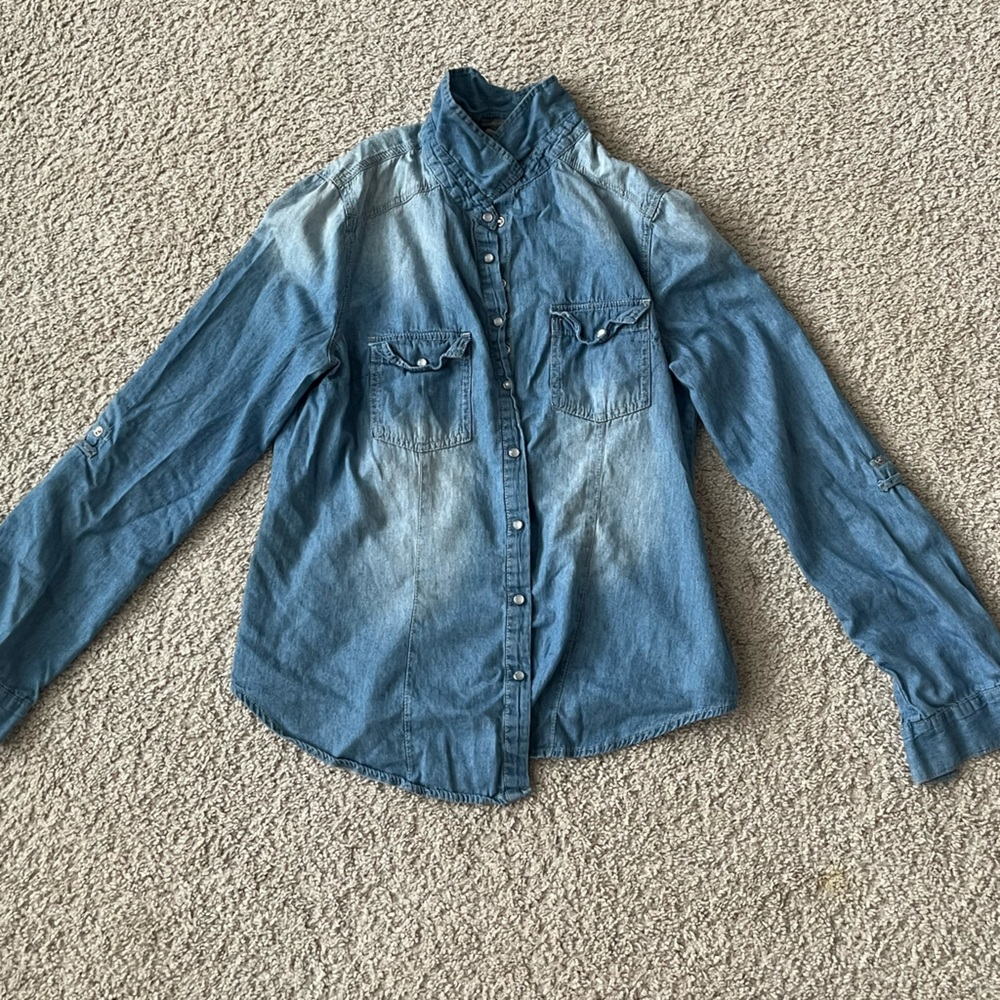 Light wash faux denim blouse; Charlotte Russe (medium)